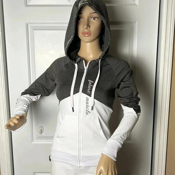 FUTURE MUSCLE ,hoodie zipper colorblock PTP 15”Moncton retro health gym Y2K - Picture 4 of 15